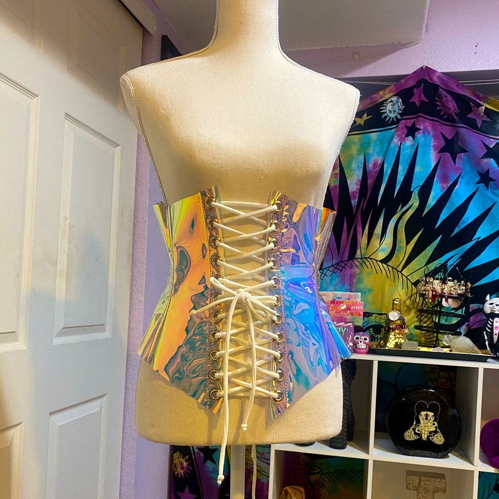 Holographic Tie-Up Corset